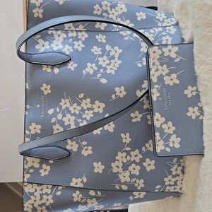 Kate Spade Light Blue Floral Tote and Wallet